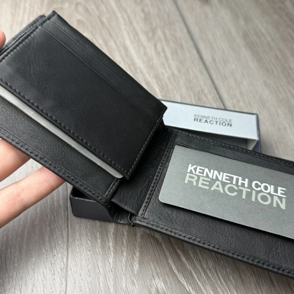Kenneth Cole Reaction Men's Leather Bi Fold Wallet Black New